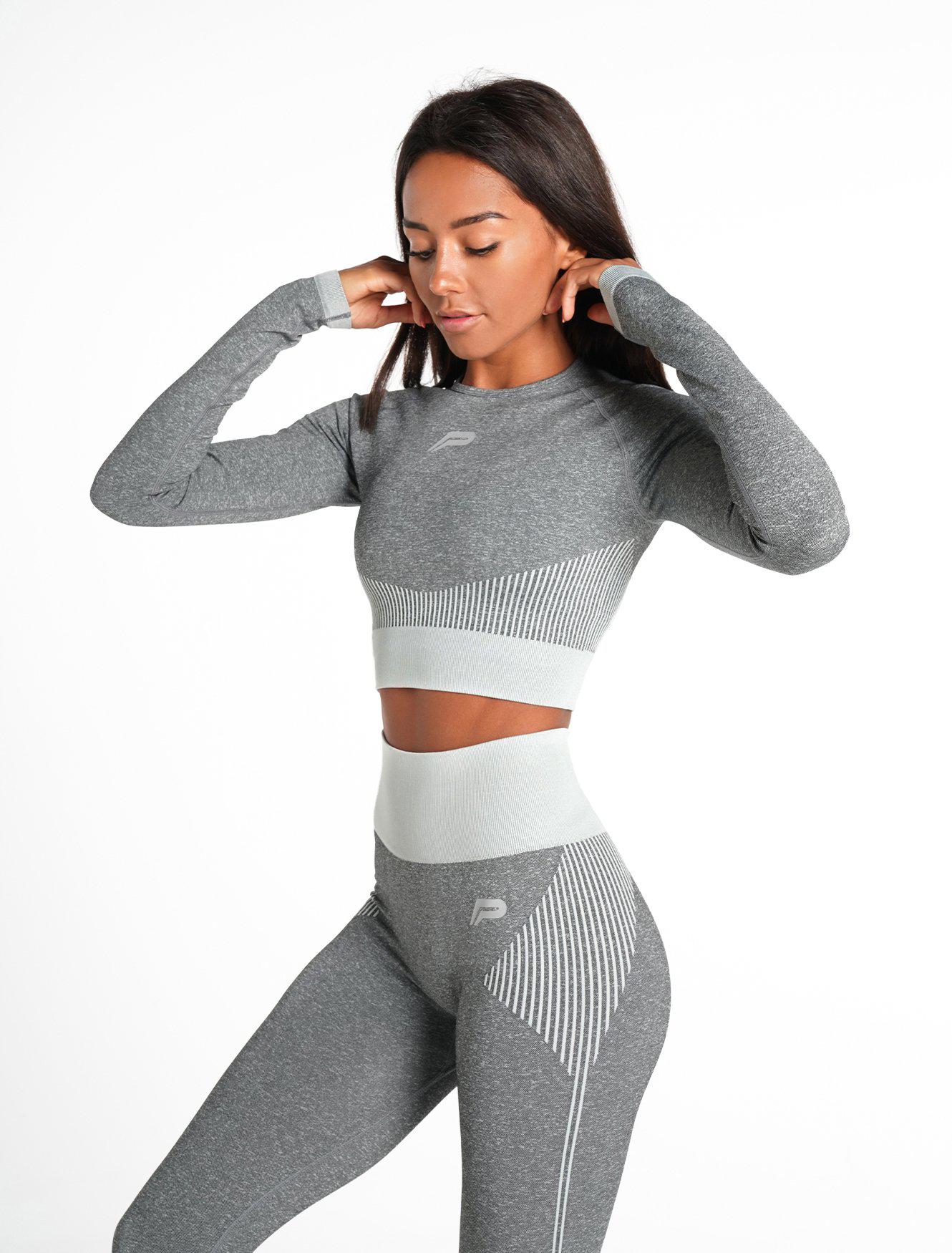 ADAPT Seamless Long Sleeve Crop Top / Light Grey Pursue Fitness 1