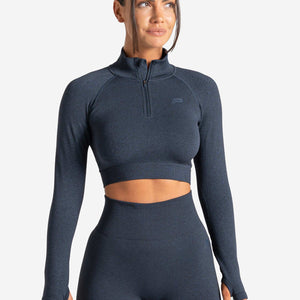 Core Seamless Crop ½ Zip / Navy Marl Pursue Fitness 1