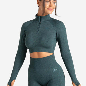 Core Seamless Crop ½ Zip / Teal Marl Pursue Fitness 1