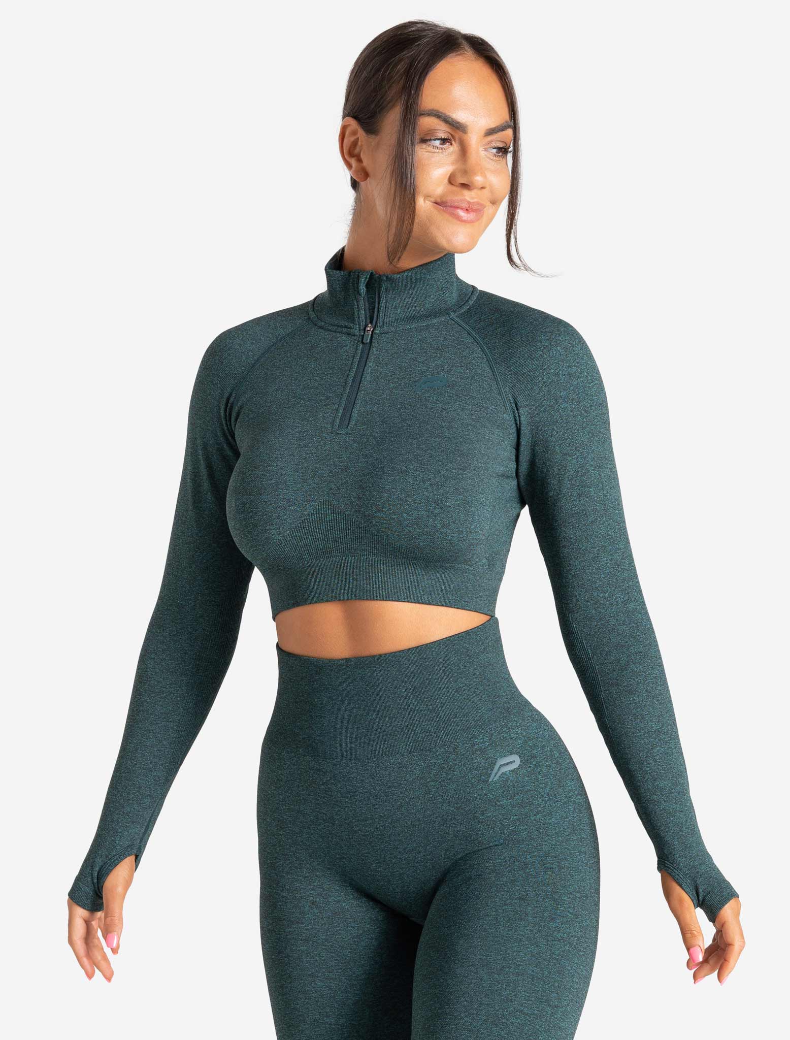 Core Seamless Crop ½ Zip / Teal Marl Pursue Fitness 1