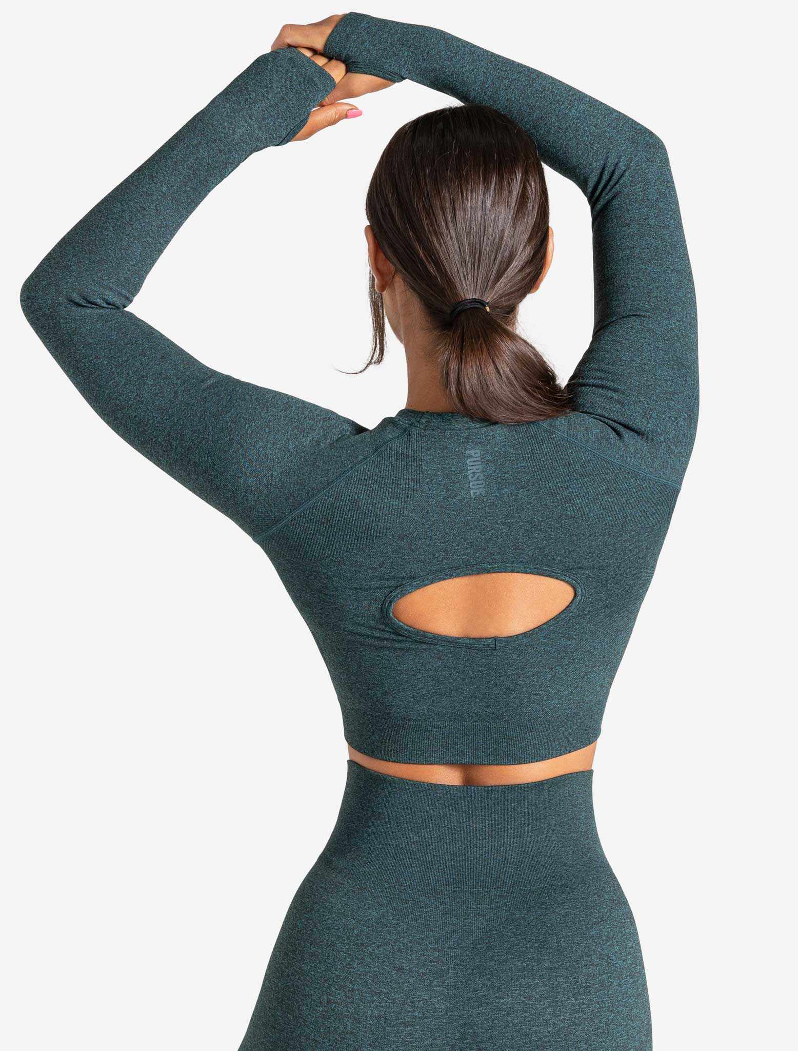 Core Seamless Long Sleeve Crop Top / Teal Marl Pursue Fitness 2