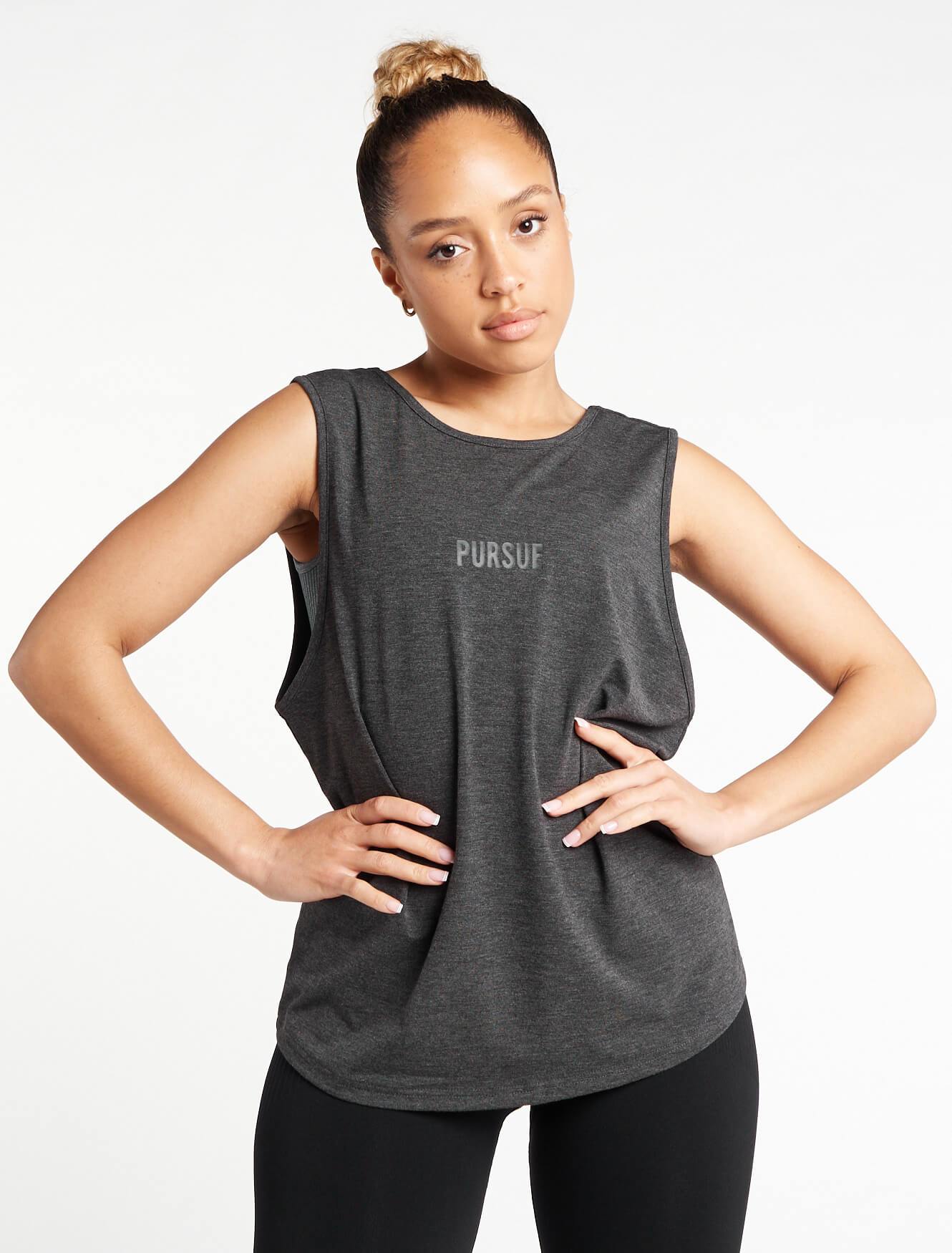 Crossover Tank Top / Charcoal Marl Pursue Fitness 1