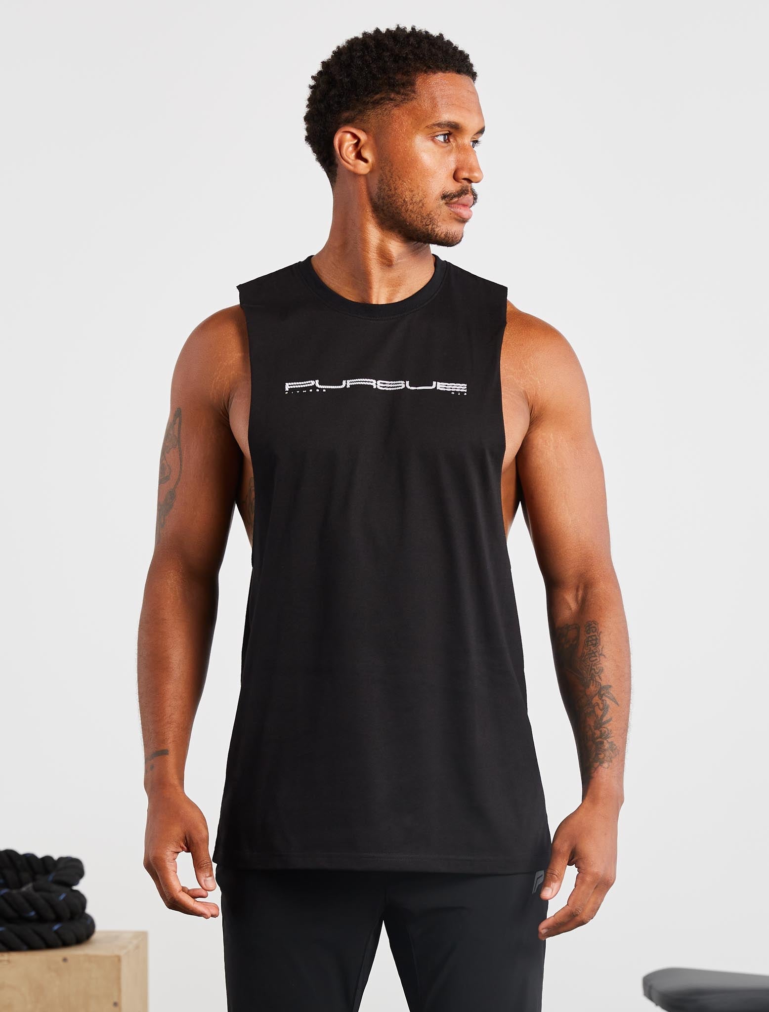 Graphic Drop Arm Tank / Black Pursue Fitness 1