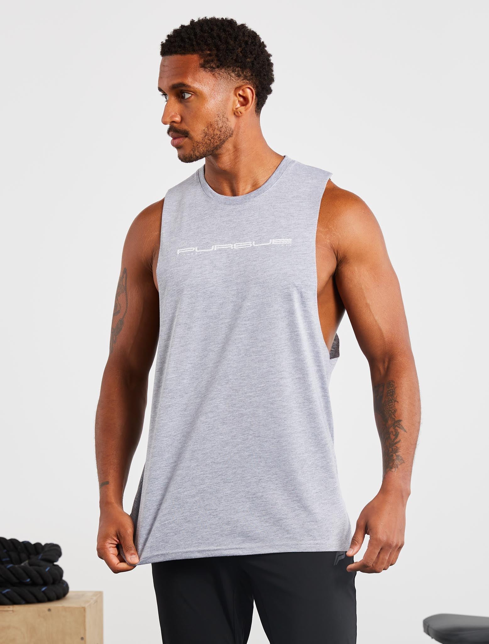 Graphic Drop Arm Tank / Grey Marl Pursue Fitness 1