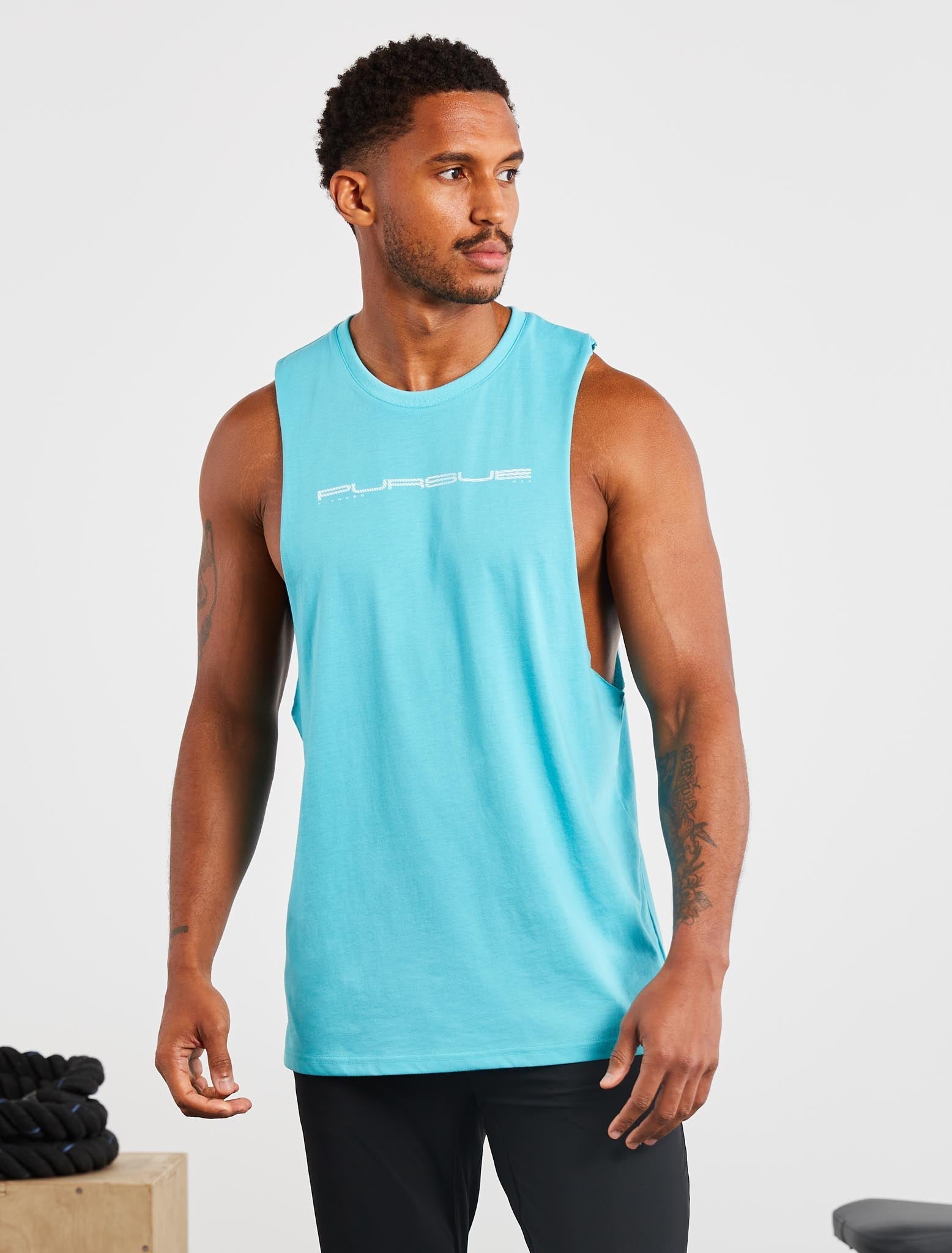 Graphic Drop Arm Tank / Sky Blue Pursue Fitness 1