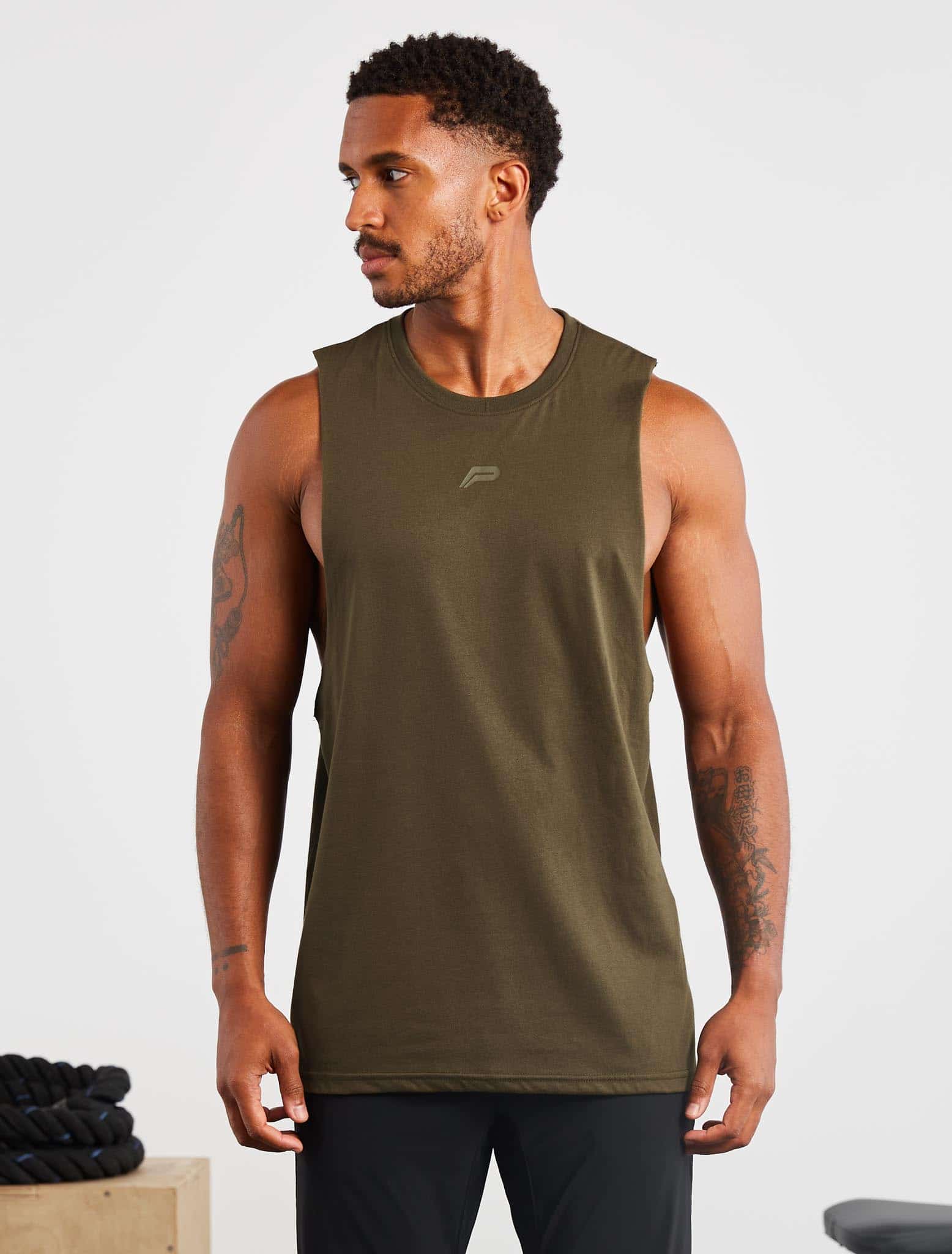 Icon Drop Arm Tank / Olive Pursue Fitness 1