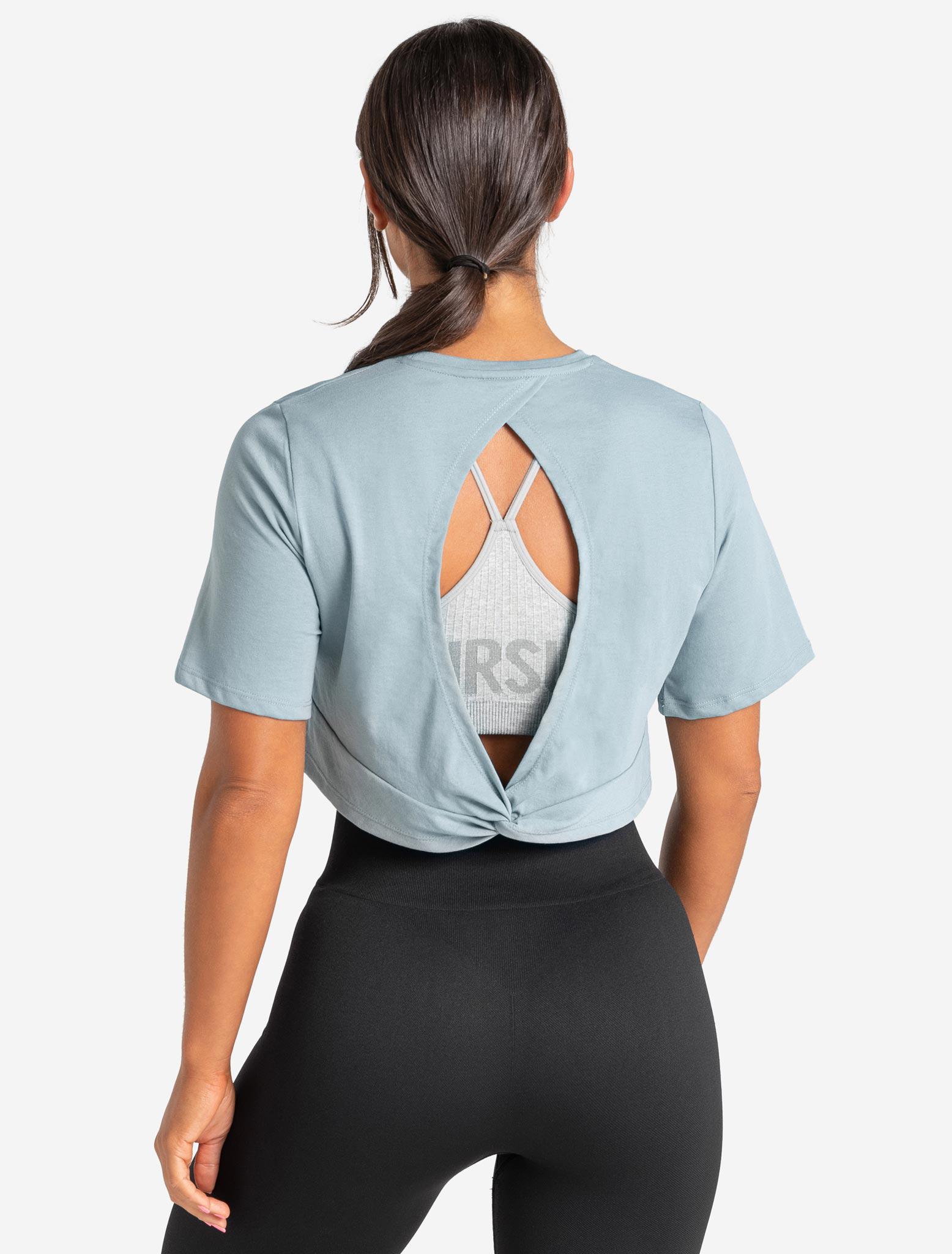 Knot Back Crop T-Shirt / Moonstone Blue Pursue Fitness 2