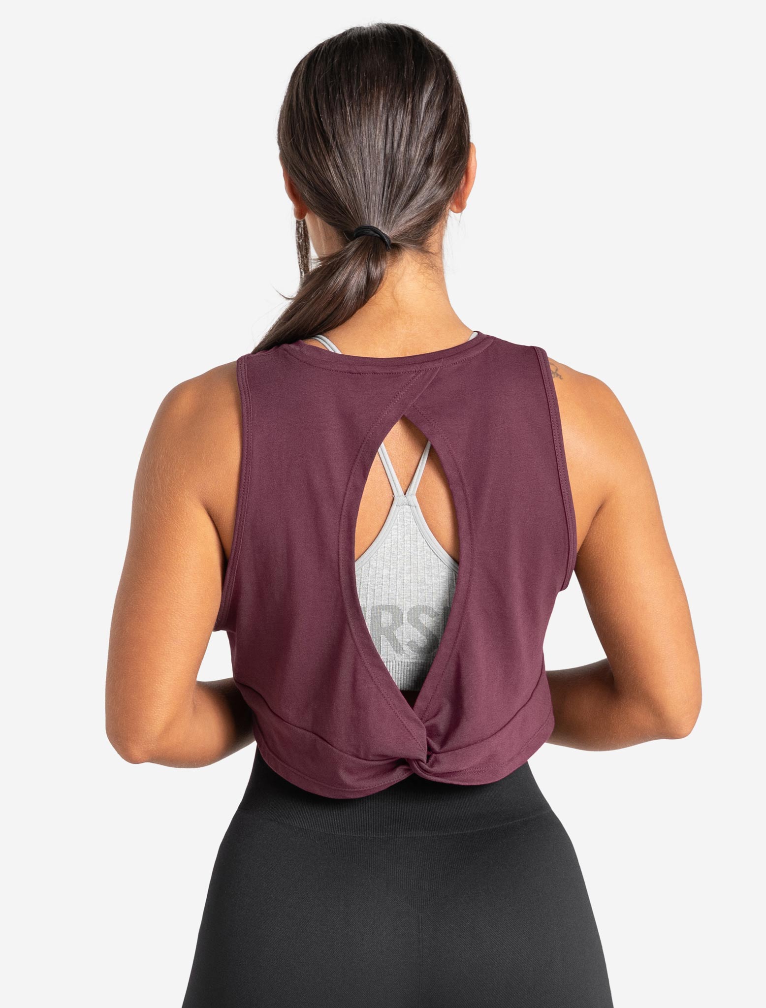 Knot Back Crop Tank / Maroon Pursue Fitness 2