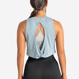 Knot Back Crop Tank / Moonstone Blue Pursue Fitness 2