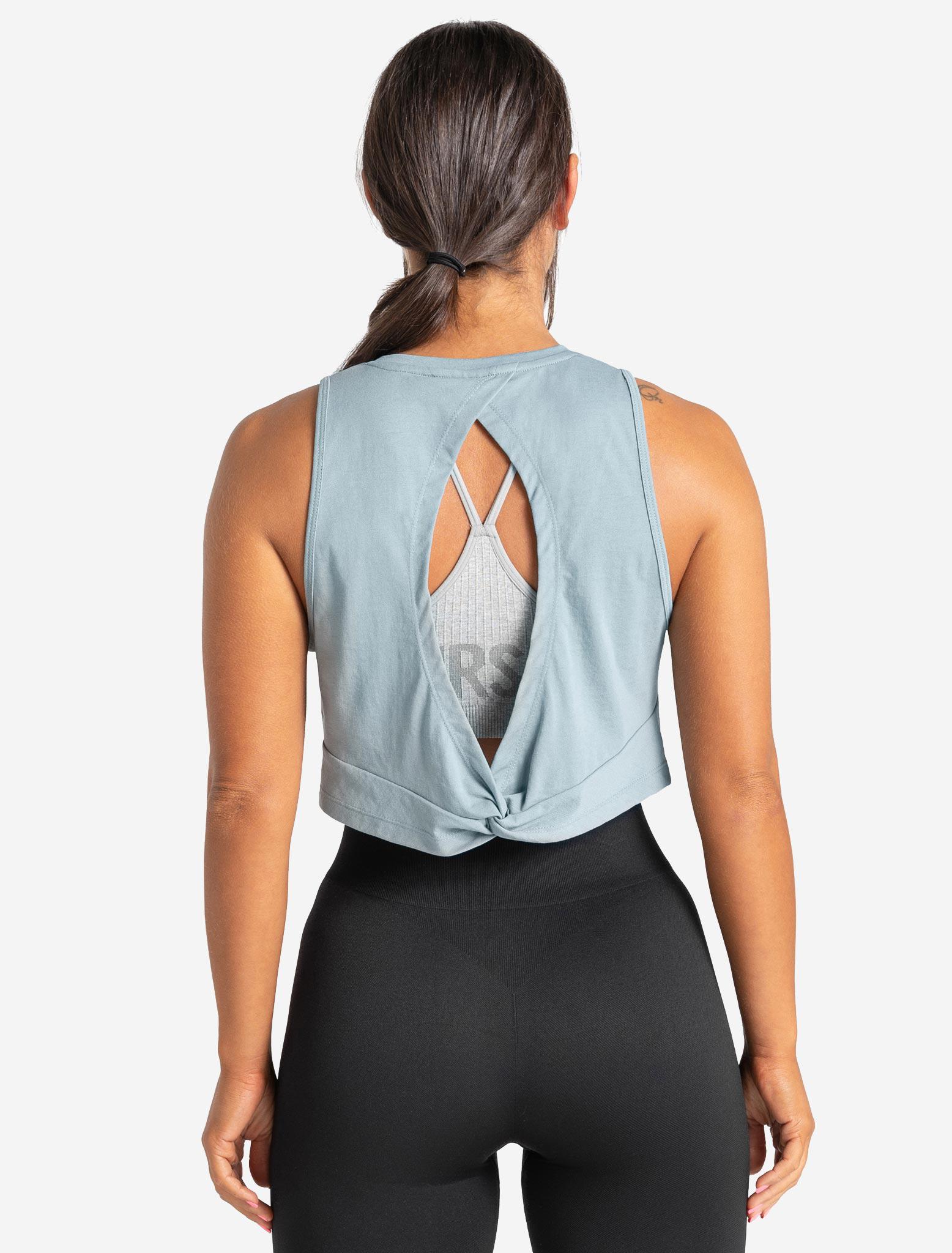 Knot Back Crop Tank / Moonstone Blue Pursue Fitness 2