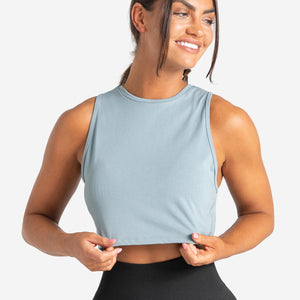 Knot Back Crop Tank / Moonstone Blue Pursue Fitness 1