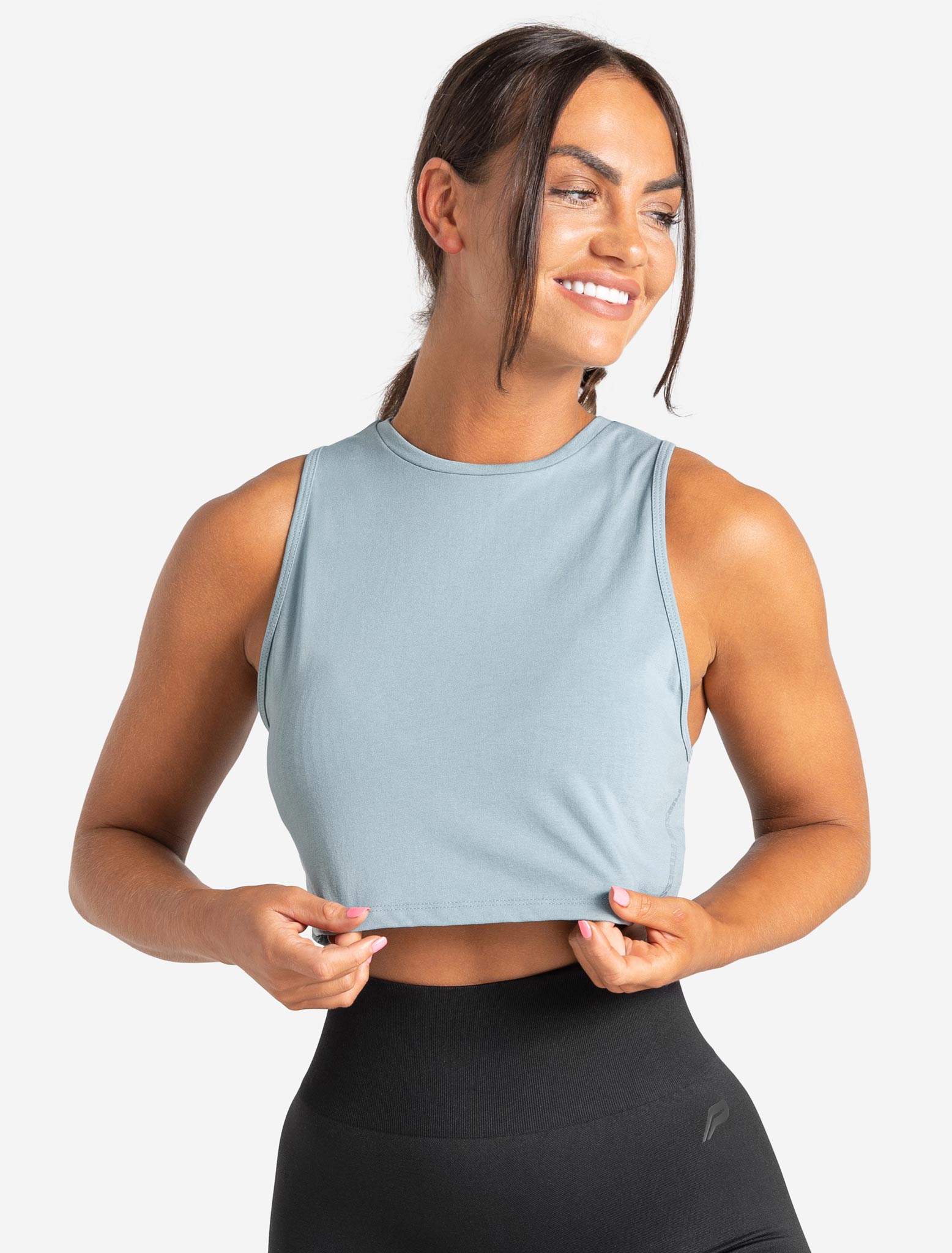 Knot Back Crop Tank / Moonstone Blue Pursue Fitness 1