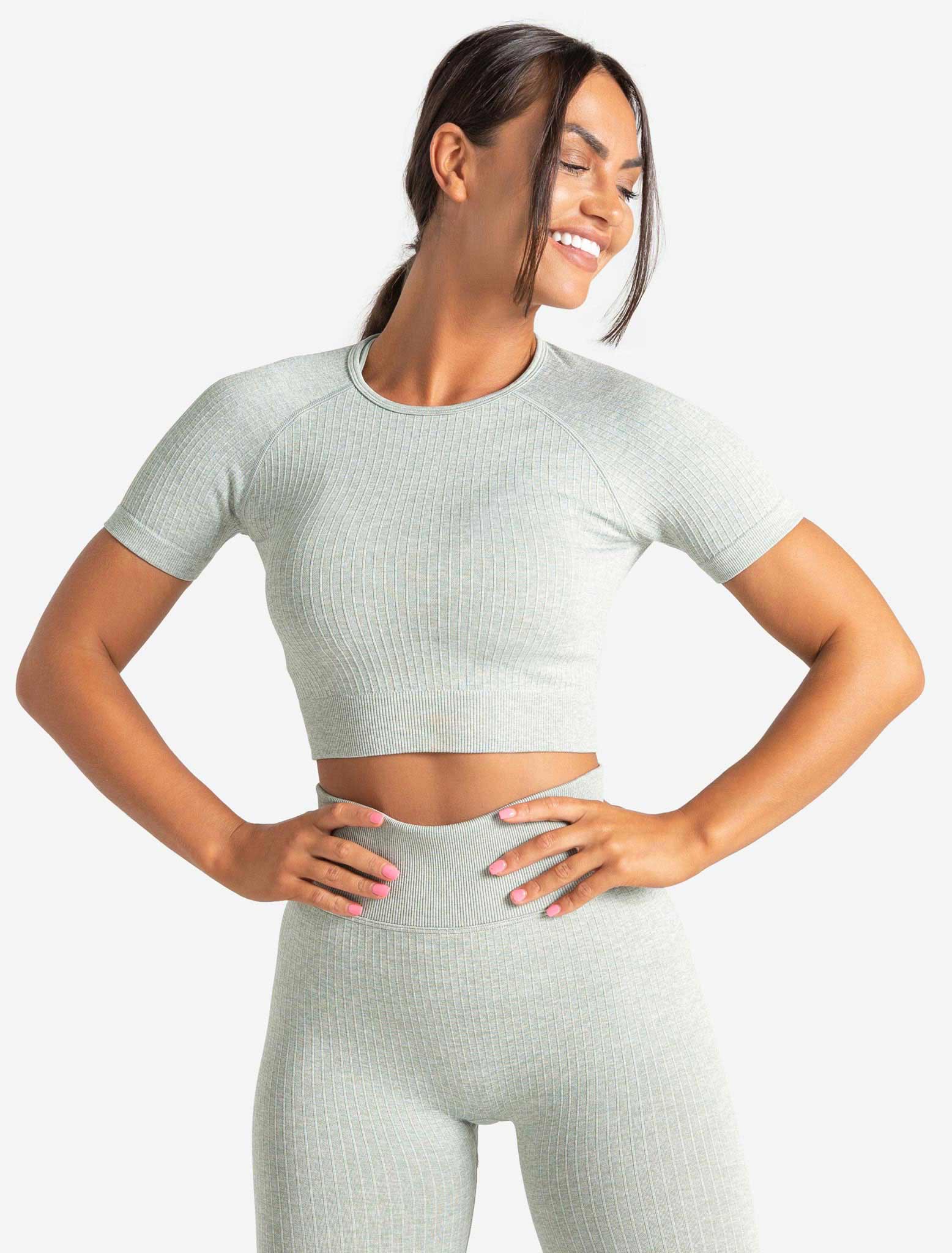 Lounge Seamless Crop T-Shirt / Sage Green Pursue Fitness 1