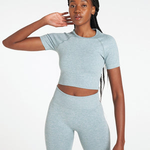 Lounge Seamless Crop T-Shirt / Sky Blue Pursue Fitness 1