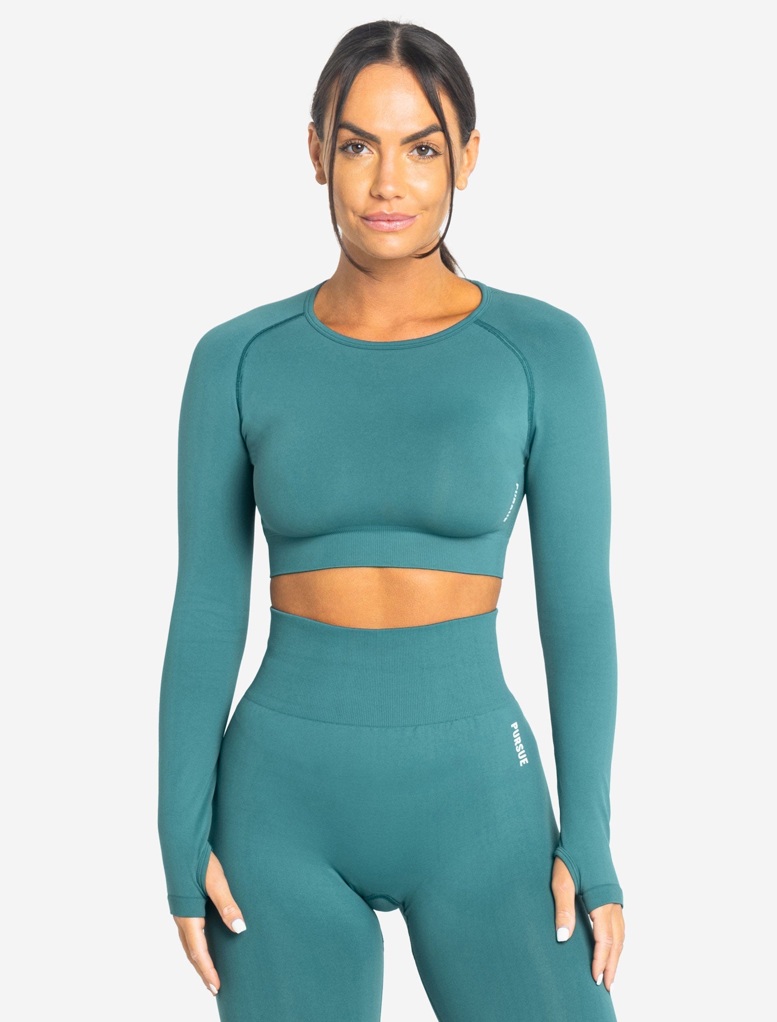 Move Seamless Long Sleeve Crop Top / Teal Pursue Fitness 1