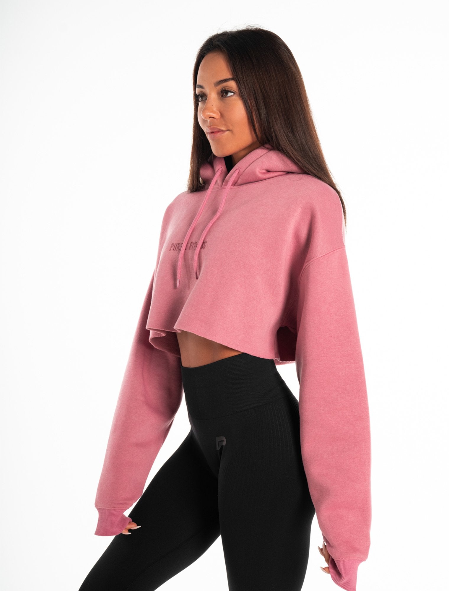 Oversized Crop Hoodie / Dark Washed Pink Pursue Fitness 1